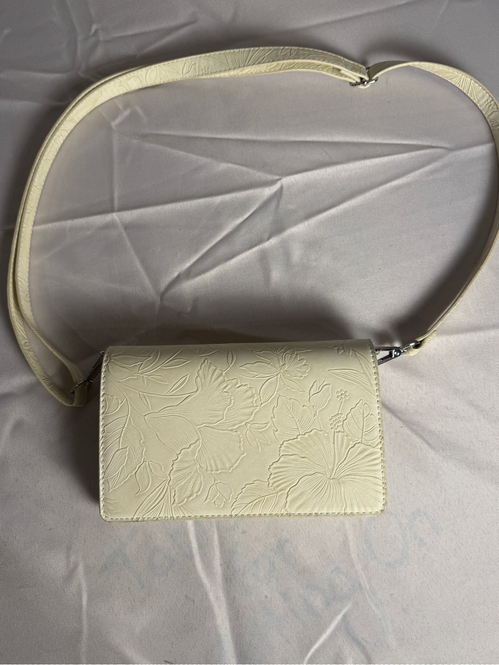 Save the Girls Elegant Floral Embossed Cream Crossbody Bag